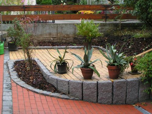 a group of potted plants sitting on a brick sidewalk at Domizil in Moosbach