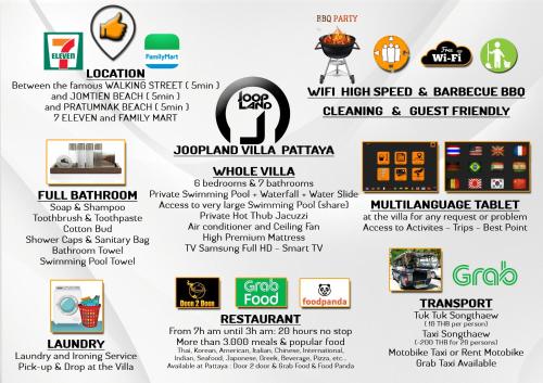a flyer for a foodservice company with information about its products at JOOPLAND Luxury Pool Villa Pattaya Walking Street 6 Bedrooms in Pattaya South
