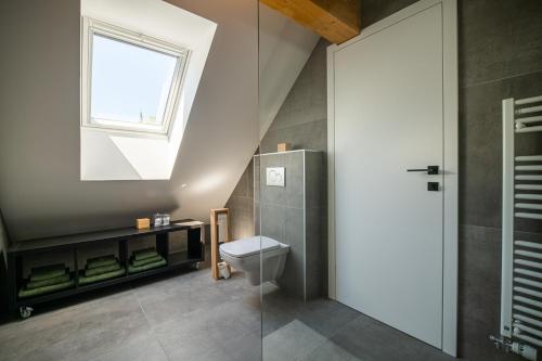 een badkamer met een toilet en een raam bij SKED'N in Bled