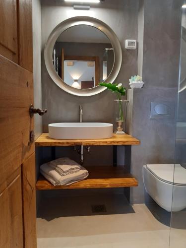a bathroom with a sink and a mirror at Dvor Vipolže in Dobrovo