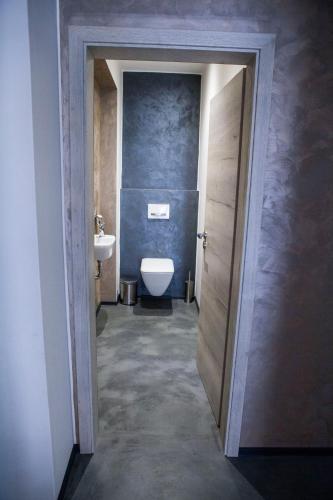 a bathroom with a toilet and a sink at Apartmány U tří bratrů in Bedřichov