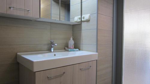 a bathroom with a white sink and a mirror at Nature House Arany in Zalaszentgrót