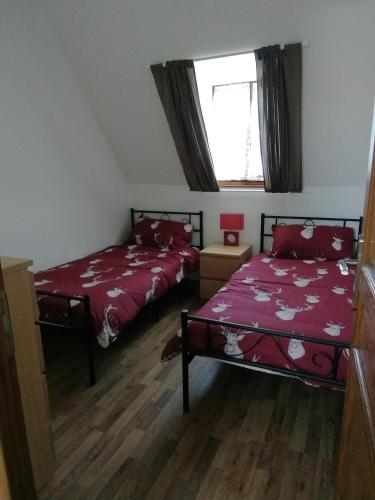 une chambre avec deux lits et une fenêtre dans l'établissement Gites de Bigorre, à Cieutat