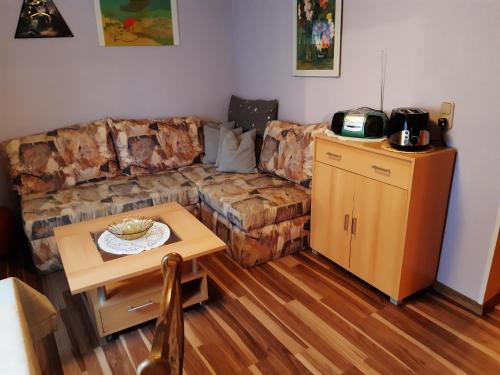 a living room with a couch and a table at Haus Bösenberg in Altenau