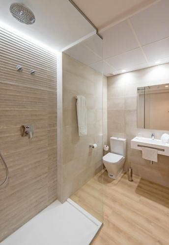 a bathroom with a shower and a toilet and a sink at La Lonja in Alicante