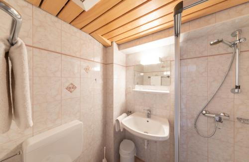 a bathroom with a toilet and a sink and a shower at Alpenhof in Ramsau am Dachstein