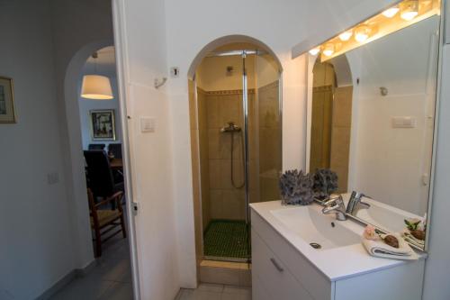 a bathroom with a sink and a shower at Agi Casa Puerto in Roses