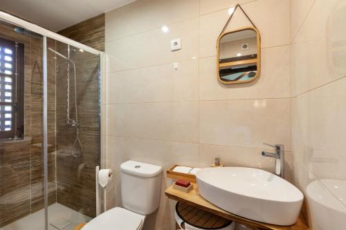 Casa do Monte da Veiga - Minho's Guest في بوفوا دي لانهوسو: حمام مع مرحاض ومغسلة ودش