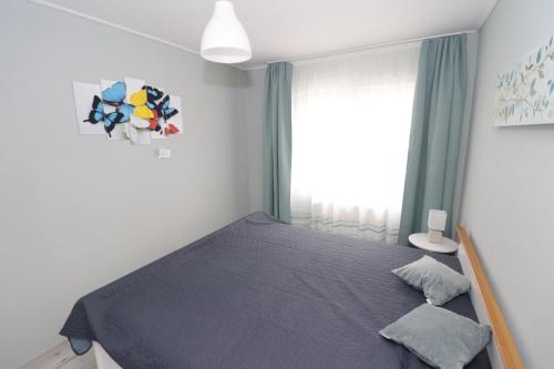 1 dormitorio con cama y ventana en Apartament 2 camere Anto en Sibiu