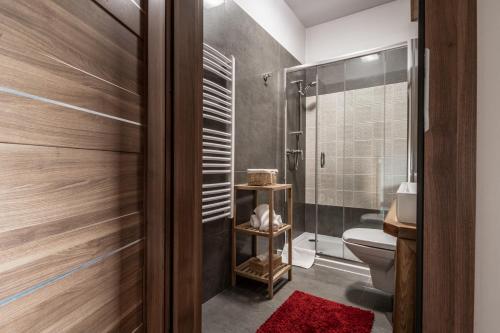 a bathroom with a toilet and a shower at Villa Adamo & Relax in Zakopane