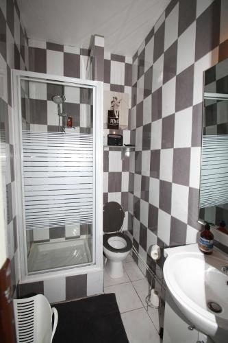 a bathroom with a toilet and a sink at cosy place in La Fère