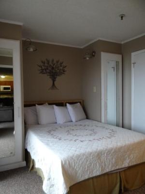 1 dormitorio con 1 cama con un árbol en la pared en Winterplace Ski in Ski out condo First Floor D103, en Ghent