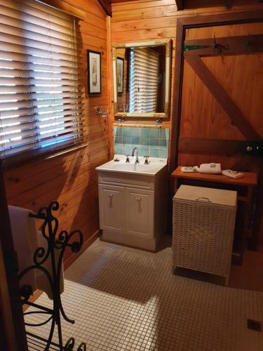 a bathroom with a sink and a mirror at Redgum Hill Country Retreat in Balingup