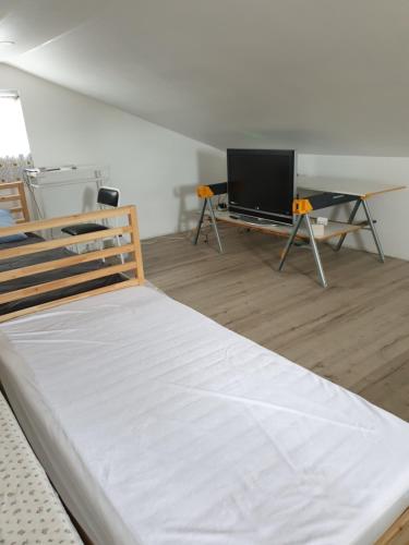 パースにあるDIANELLA Budget Rooms Happy Place to Stayのベッドと薄型テレビのある寝室