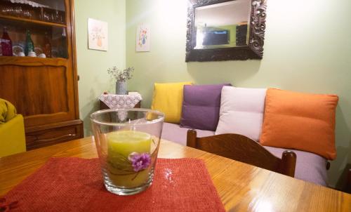 a table with a glass on top of a table at Casa di Marina-Trevi in Trevi nel Lazio