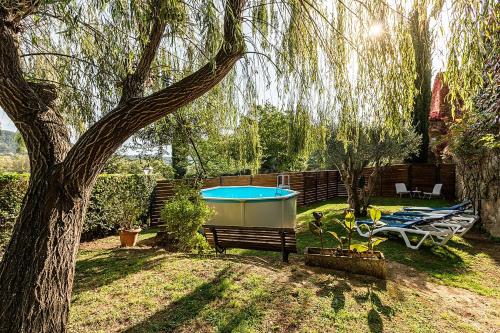 una piscina en un patio con un árbol en Salvanereta en Beuda