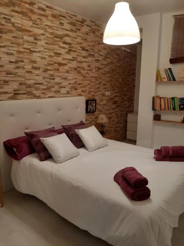 ベヘール・デ・ラ・フロンテーラにあるLoft de la Morenaのベッドルーム(赤い枕の大きな白いベッド付)