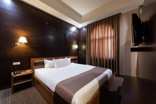 a hotel room with a bed and a television at Bass Boutique Hotel in Yerevan