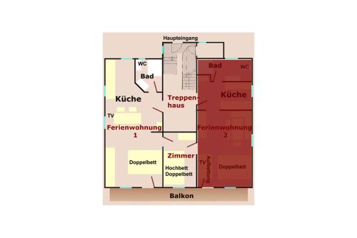 a picture of a floor plan of a house at Numero1-Pension und Cafe in Rübeland