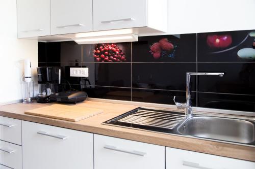 a kitchen with a sink and a counter top at Apartment Gordon in Mali Lošinj