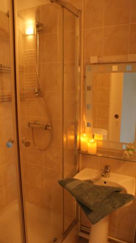 a bathroom with a shower and a sink at Cabourg plage à 200m plage in Cabourg