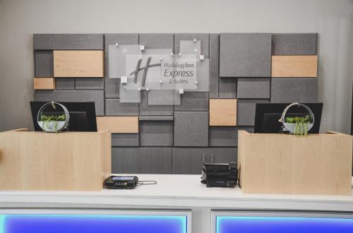two boxes on a counter with plants in them at Holiday Inn Express & Suites Omaha Downtown Old Market by IHG in Omaha