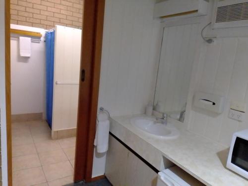 a bathroom with a sink and a mirror at Country Home Motor Inn in Shepparton