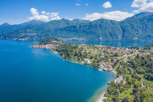 an aerial view of a town on the shore of a lake at Villa La Perla - Bellagio in Bellagio