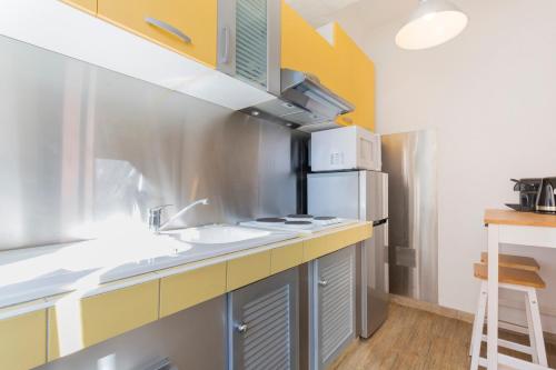 eine Küche mit einer Spüle und einem Kühlschrank in der Unterkunft Résidence Le Suquet in Cannes