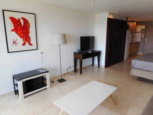 TV a/nebo společenská místnost v ubytování Studio vue mer Residence Mont Vernon