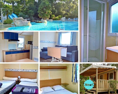 un collage de photos d'une chambre d'hôtel avec piscine dans l'établissement Mobil-home St Georges, à Saint-Georges-de-Didonne