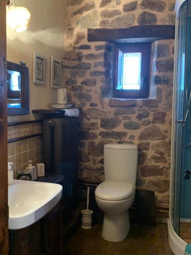 a stone bathroom with a toilet and a sink at Elpajardeportilla in León