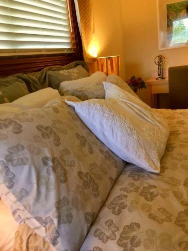 a bed with pillows on it in a bedroom at High Hopes Bed and Breakfast in Hope