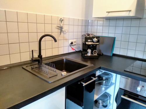 a kitchen counter with a sink and a mixer at Ferienwohnung Fichtelzauber in Mehlmeisel