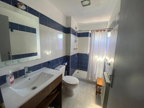 a bathroom with a sink and a toilet and a shower at Alojamientos Casa San Apartamentos in Besande