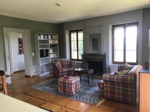 a living room with two chairs and a fireplace at Lac et Mont-Blanc in Nyon