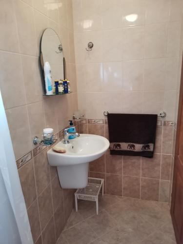 a bathroom with a sink and a mirror at Villa Holly in Balchik