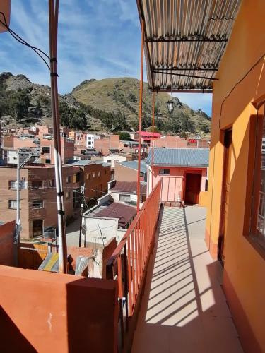 a view from the balcony of a building at Hostal Puerto Alegre in Copacabana