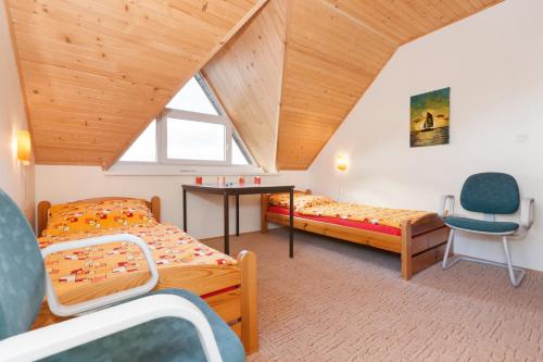 Кровать или кровати в номере Ferienhaus Malgosia direkt am See