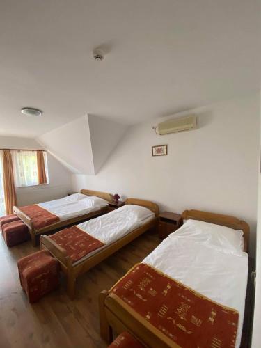 a room with three beds in a room at Napház Panzió in Tiszafüred