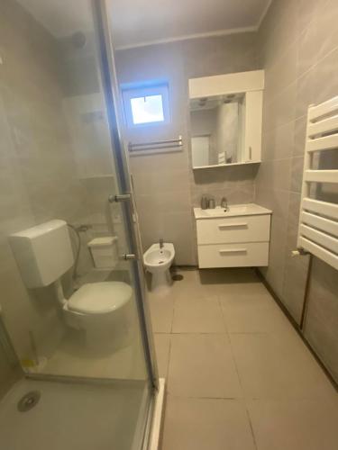 a bathroom with a toilet and a sink at Vila Ammos Mamaia 120 Metri De Plaja in Mamaia Sat/Năvodari