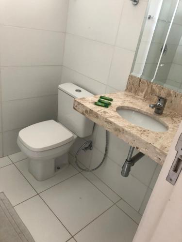 La salle de bains est pourvue de toilettes et d'un lavabo. dans l'établissement Hotel Roni, à Itabuna
