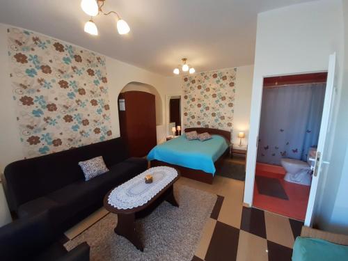 a living room with a couch and a bed at Willa Pasat in Władysławowo