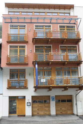 a building with balconies on the side of it at Appartement Hohe Mut in Obergurgl