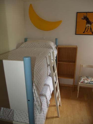 a bedroom with a bunk bed with a ladder at Appartamenti Katinanna in Alleghe