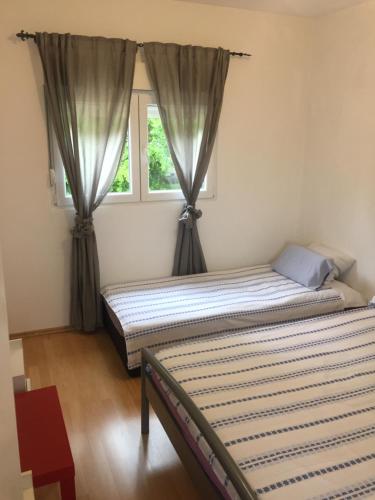 2 letti in una camera con 2 finestre di Apartman Lili a Cetinje (Cettigne)
