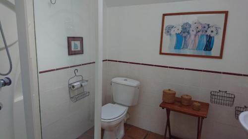 un baño con inodoro y lavabo en Les Floralis, en La Grée-Saint-Laurent
