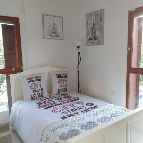 une chambre avec un lit avec deux oreillers dessus dans l'établissement Royal - Liza's house, à Saint-Germain-en-Laye