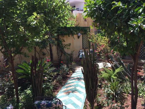 a garden with a fence and some plants and trees at Riad Dar Ziryab in Fès