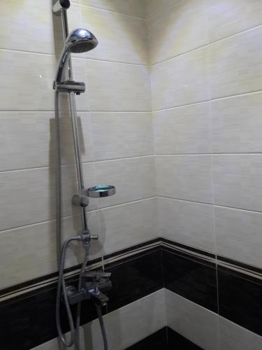 a shower with a shower head in a bathroom at Mardakan Cottage House in Mardakan
